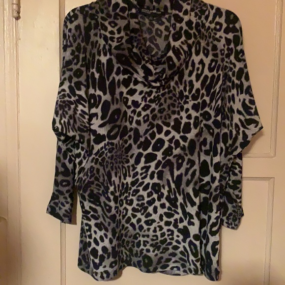 JONES NEW YORK SIG. SZ L. ANIMAL PRINT. GRAY BLACK - Picture 1 of 5